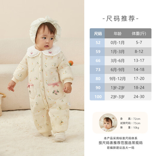 JELLYBABY Fully Printed Floral Antibacterial Newborn Onesies 25 New Winter Girls Cotton Clothing Romper Baby Baby Apricot 66cm