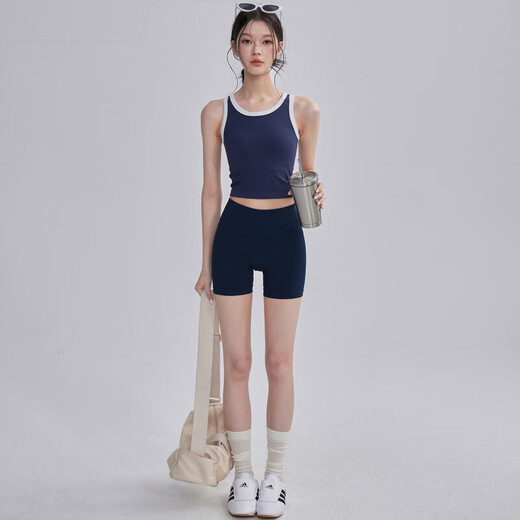 New fitness suit women's all-in-one sports vest Pilates training yoga clothing running and cycling clothing two-piece set latent pink vest S