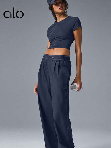 Pilates Yoga Pants Women's High Waist Loose Casual Fitness Pants Outdoor Running Sports Pants Outer Wear Blue S S