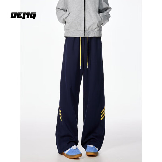 OEMG Three Stripes Casual Pants Men's 2025 Autumn New American Fashion Brand Heavy Sports Pants Loose Straight Navy Blue XL Recommended 110-130Jin Jin equals 0.5kg
