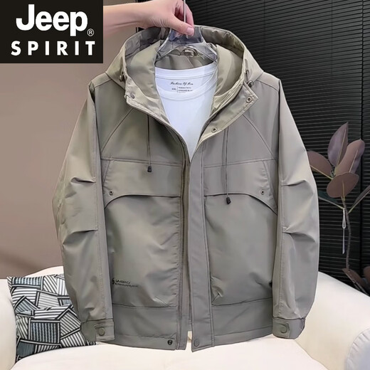 JEEP SPIRIT high-end hooded jacket for men 2025 autumn and winter trendy brand handsome jacket 2025 new men's thin cotton top black (spring and autumn) M recommended weight 100-120Jin Jin equals 0.5 kg