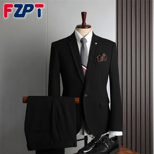 FZPT light luxury trendy brand suit men's 2025 autumn and winter new business casual fashion slim striped suit dress black single-piece suit 2XL recommended 135-145Jin Jin equals 0.5 kg