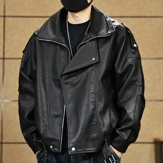 Gu Xiansen leather jacket men's 2025 new high-end men's clothing handsome men's motorcycle American pilot leather jacket men's black M 110-130Jin Jin is equal to 0.5 kg