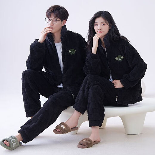 Victoria's style new autumn and winter thickened flannel couple pajamas for one man and one woman for women warm coral velvet home wear set 152 couple M female + male L