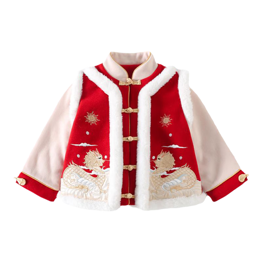 Today and ancient boys' New Year's wear Chinese style winter new Hanfu red New Year's Tang suit (top only) Chinese red 110