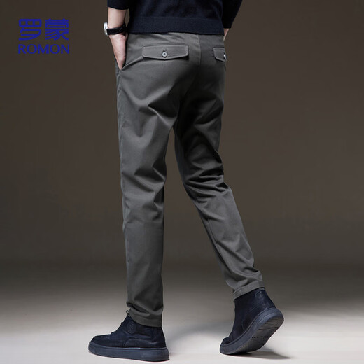ROMON pantalones casuales para hombre, pantalones de negocios de otoño e invierno para hombre, pantalones rectos sueltos elásticos para hombre 32KZ gris oscuro 31