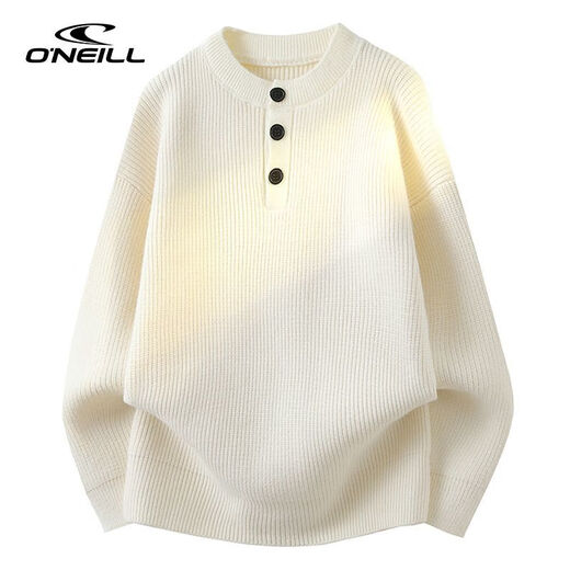 O NEILLONEILL/O'Neill winter thick retro Henley collar sweater for men and women, casual warm sweater, off-white M