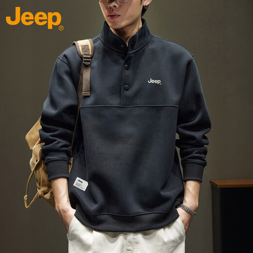 JEEP Jeep sweatshirt men's autumn and winter heavy embroidered bottoming shirt casual trendy tops for men black 3XL