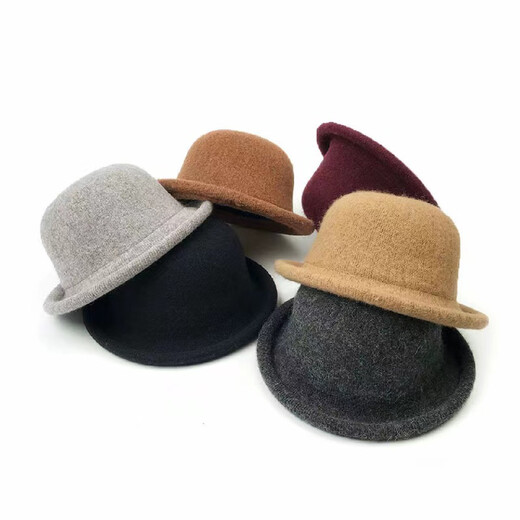 Age-reducing curled small ball top hat for women solid color wool basin hat fisherman hat dome versatile Korean version black adjustable