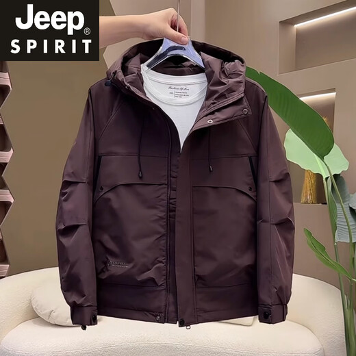 JEEP SPIRIT high-end hooded jacket for men 2025 autumn and winter trendy brand handsome jacket 2025 new men's thin cotton top black (spring and autumn) M recommended weight 100-120Jin Jin equals 0.5 kg