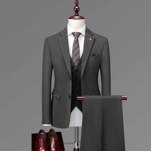 KBXNG Jinba 2025 Spring and Autumn Men's Three-piece Suit Suit Youth New Business Casual Solid Color Versatile Banquet Dress Chaoge-SJT96002 Black S