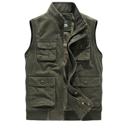 2025 Men's Loose Large Size Multi-Pocket Workwear Waistcoat Photography Fishing Pure Cotton Spring and Autumn Armor 9856 Army Green M M Weight 125 Jin Jin is equal to less than 0.5 kg