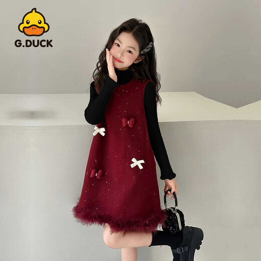 G.duck Little Yellow Duck Girls Spring Fashion Suit Little Girl Fashionable Princess Dress Children's Thin Top Two-piece Set Black Suit 150 CM