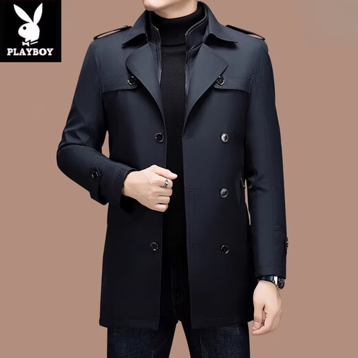 Playboy (PLAYBOY) fashion brand autumn and winter mid-length windbreaker for middle-aged and elderly men thickened removable wool liner business jacket trendy khaki long XL 180 size 145-165Jin Jin is equal to 0.5 kg