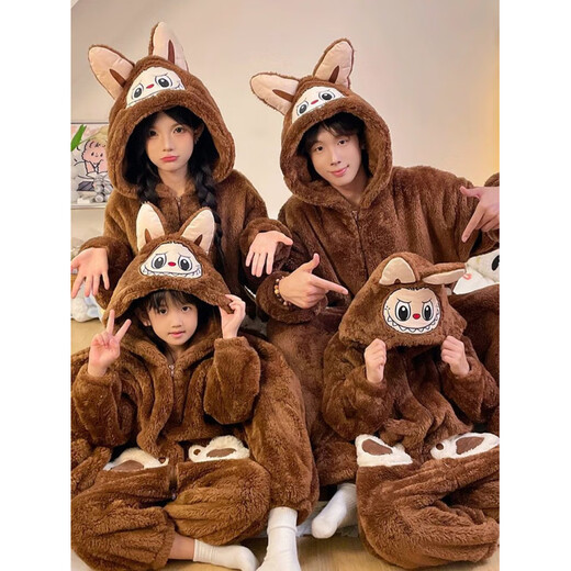 COMIC SOUL Big Bear two-piece pajamas, autumn and winter parent-child clothing for a family of three, coral velvet thickened children's home clothes for four people SDM81101 Brown Bear one-piece toilet zipper style 100 cm (8 sizes suitable for 90-103cm)