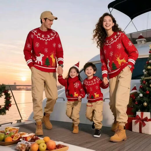 Mishid Christmas parent-child clothing autumn and winter thickened Christmas elk red sweater parent-child clothing new lazy style outer wear loose top sweater adult XXL 42