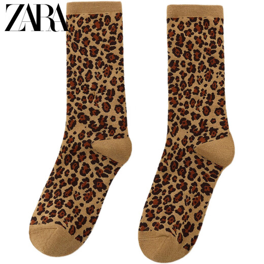 ZARA2025 Winter New Women's Animal Print Jacquard Socks 3739002 051 Official Authentic Leopard Print M (24-26 cm)