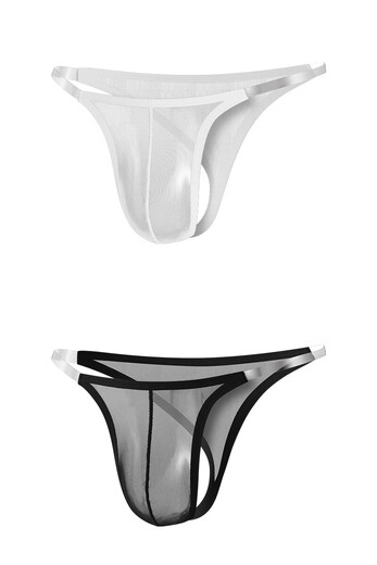 Victoria's Secret Emilysa Men's Thong Low Waist Seamless Ultra-Thin Transparent Ice Mesh Fashion Underwear Narrow Band Sexy T-Pants for Men GT315 (White + Black) M 90-110Jin Jin equals 0.5kg