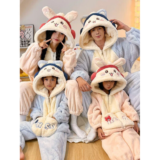 COMIC SOUL Big Bear two-piece pajamas, autumn and winter parent-child clothing for a family of three, coral velvet thickened children's home clothes for four people SDM81101 Brown Bear one-piece toilet zipper style 100 cm (8 sizes suitable for 90-103cm)
