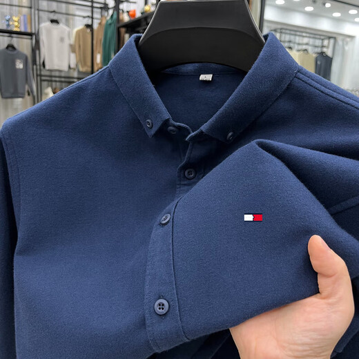 TOME BORNEK American Tommy высококачественная рубашка с длинными рукавами из чистого хлопка, мужская зимняя универсальная бархатная плюс бархатная утолщенная деловая повседневная рубашка без глажки, светло-голубая плюс бархатная утолщенная рубашка 3XL 175-190Jin Jin равна 0,5 кг