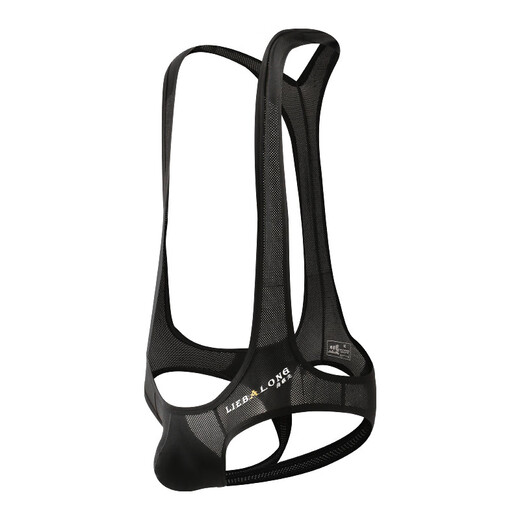 Men's transparent thong ice silk mesh jumpsuit, hip lift, high elastic underwear, solid color slimming sexy double thong, black M