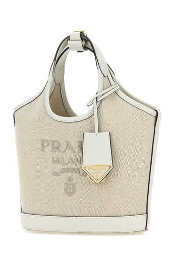 PRADA Logo Print Mini Bucket Bag Beige One Size