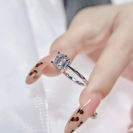 I Do platinum PT950 diamond ring classic bull head 1 carat cultivated diamond wedding proposal diamond ring as a gift for girlfriend classic bull head 50 points diamond opening adjustable