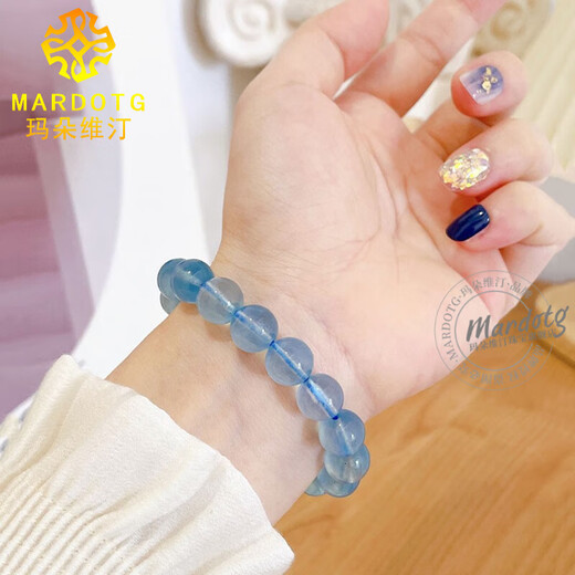 MARDOTG Brazilian Ice Aquamarine Bracelet Women's Blue Crystal Bracelet Gift for Girlfriend Aquamarine + Kyanite + Moonstone 8 Bead Diameter