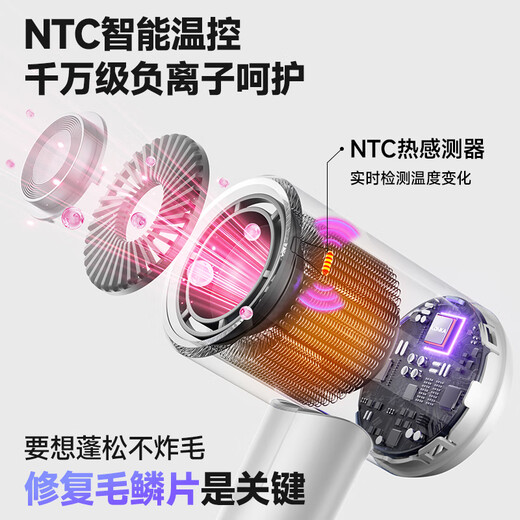 KONKA folding hair dryer, home silent negative ions, high power, no damage to the hair dryer, strong wind, student dormitory, high-speed barber shop, second dry, special birthday gift for women and men, white, standard model, foldable + 60 million negative ions + air nozzle