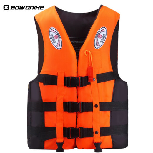 Bovonik professional life jacket large buoyancy adult snorkeling equipment swimming vest marine self-saving whistle camp orange XL