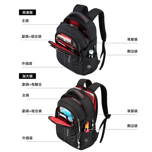 Rego Men's Large Capacity Commuting Travel Backpack Swiss Sergeant Knife Backpack School Bag Business Computer Bag 16 Inch Black Large Edition