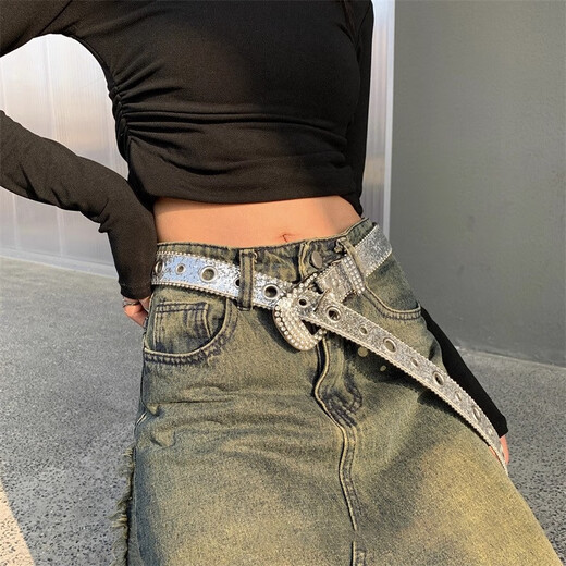 COSMICKISS belt women subculture diamond belt punk y2k hot girl millennium rhinestone versatile women's decorative jeans belt diamond white - one size