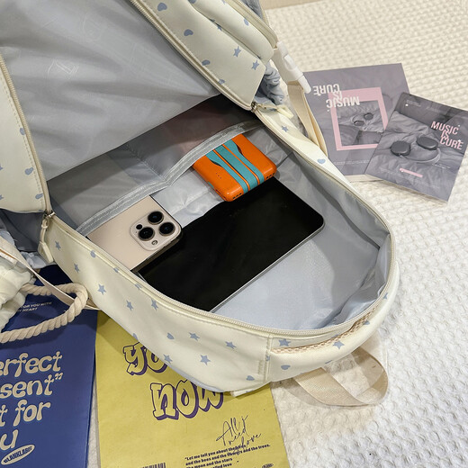 Cute Cat (Haoqimao) Cute Star Junior High School Schoolbag Female High School Student Large Capacity Backpack Small Fresh Elementary School Backpack Pain Bag Blue Contains Lucky Bag + Cute Star Pendant