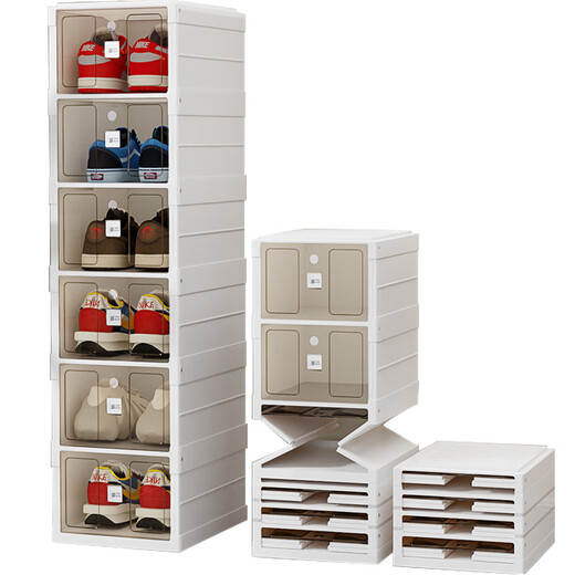 Shoe storage rack, folding shoe box, installation-free, transparent storage, one-pull and use box, integrated shoe cabinet, 2 columns #9+9 layers, #18 grid, magnetic opening lid/can hold 48 size shoes, 33.5x26.5x55.5cm