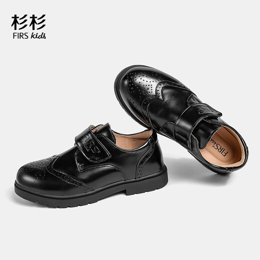 Shanshan Boys Leather Shoes Soft Sole Children's Black British Style Performance Suit Boys Performance Shoes Black 35