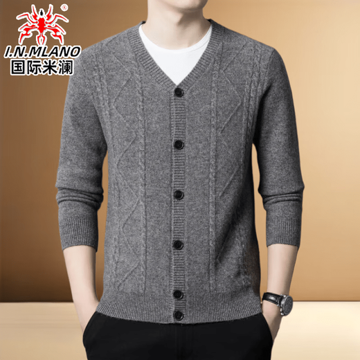 International Milan high-end 100% pure cashmere sweater for men in autumn and winter thickened and warm V-neck sweater knitted wool cardigan jacket for men Medium gray Produced in Ordos Top ten brand sales High-end gift box XL/175 size Recommended 130-155 Jin Jin equals 0.5 kg