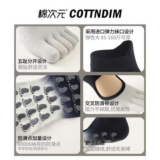 Mianciyuan (MIANCIYUAN) yoga socks for women, backless Pilates five-finger socks, summer split-toe fitness sports non-slip boat socks, light luxury black and purple, one size fits all 35-40, imported rubber that does not fall off/full sole silicone anti-slip/fabric