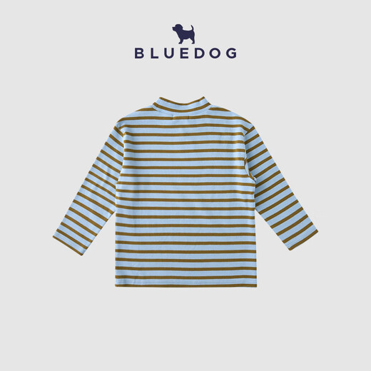 BLUEDOG blue dog autumn and winter Korean imported children's striped long-sleeved T-shirt for boys and girls half-high collar inner top, navy blue 120 cm