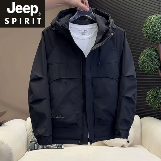 JEEP SPIRIT high-end hooded jacket for men 2025 autumn and winter trendy brand handsome jacket 2025 new men's thin cotton top black (spring and autumn) M recommended weight 100-120Jin Jin equals 0.5 kg