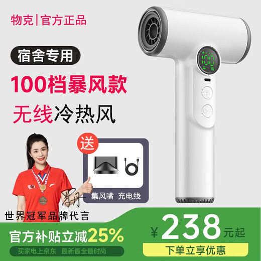 Wu Ke Rechargeable Wireless Hair Dryer Student Dormitory Special Hair Dryer Unplugged Art Entrance Exam USB Lithium Battery Blowing Hot Air High Power Pearl White/15600 mAh Battery Life + 100 Wind Levels + 30,000 RPM