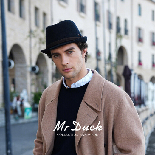 Mr DUCK woven light pure wool comfortable foldable top hat thickened quilted warm gentleman's hat men's winter jazz hat shadow black (100% merino wool)-MW562103 L (suitable for 57-58cm head circumference)