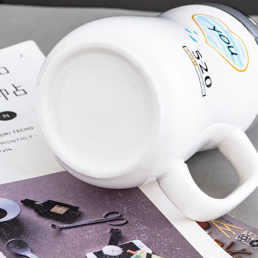 Baolong Lizhen Ceramic Creative Water Cup Large Capacity Covered Spoon Office Use Couple Cup Home Coffee Tea Cup Practical and Fashionable Drinking Style Mirror Cup + Cover