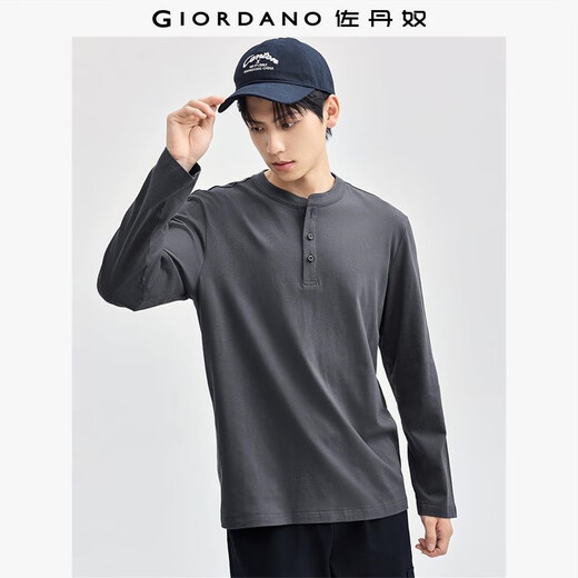 Giordano Henry shirt men's pure cotton solid color bottoming shirt Sven Henry collar long-sleeved T-shirt for men 13024615