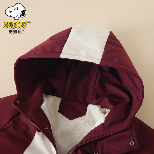 Snoopy (SNOOPY) children's clothing children's fleece jacket boys and girls hooded autumn and winter warm outdoor clothing top dark red 140