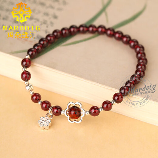 MARDOTG burgundy garnet bracelet female flower crystal bracelet gift for girlfriend 6mm bead diameter