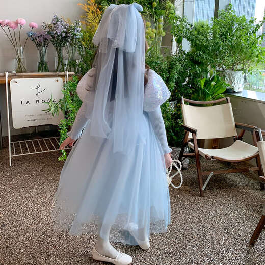 Annie Youer Girls Elsa Princess Dress Autumn Sweater Skirt Children's Dress Autumn and Winter Frozen Girl Elsa Dress Blue Velvet 110