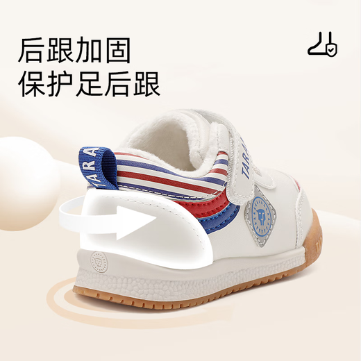 Tyrannis winter baby toddler shoes for boys and girls plus velvet warm cotton shoes soft bottom bread functional shoes white and blue size 23