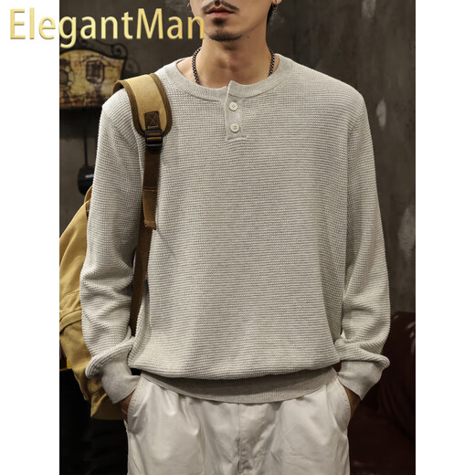 ElegantMan old money style Henry collar sweater for men in autumn retro lazy style long-sleeved sweater bottoming shirt top Snowflake Gray M _ Suitable for -125Jin Jin equals 0.5kg