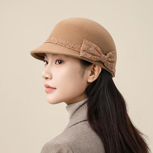 Shanghai Story 2025 Autumn and Winter New Pure Wool Equestrian Hat Warm and Versatile Rider Hat Gift Box for Elders Gardenia Tongxin-Camel Adjustable (-CM)