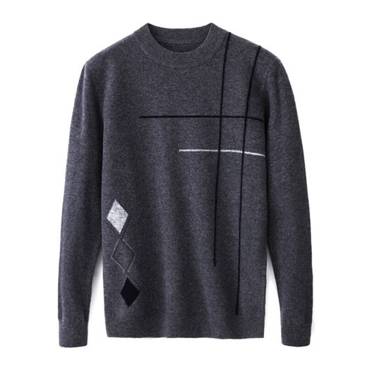 XJSGS international high-end brand wool sweater men's new 2026 autumn and winter thickened round neck sweater knitted bottoming shirt high-end 806 medium gray counter same style winter style M 170